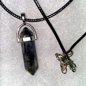 Boho Grey Jasper Crystal Black Cord Necklace 16-18”